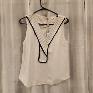 Haes Confeccoes Ladies V Neck Linen Blend Sleeveless Top Size Small MSRP $83 NWT